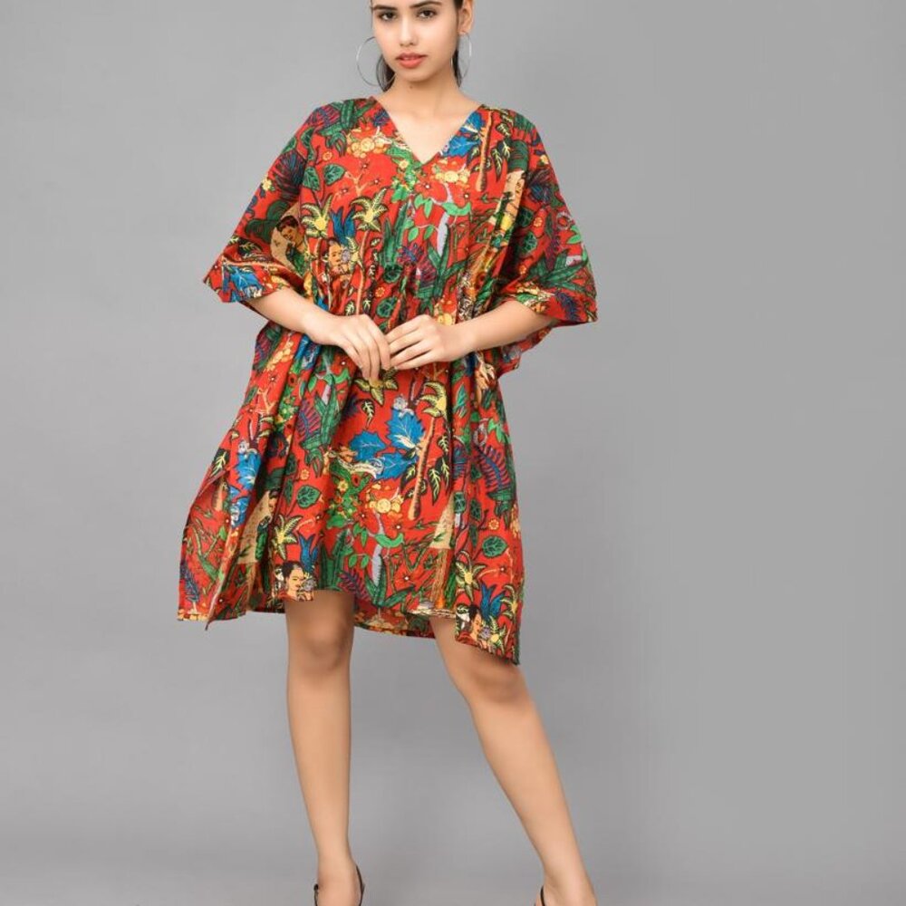 BRAND NEW Summer Frida Kahlo Kaftan Cotton summer wear Short Beach Cover up